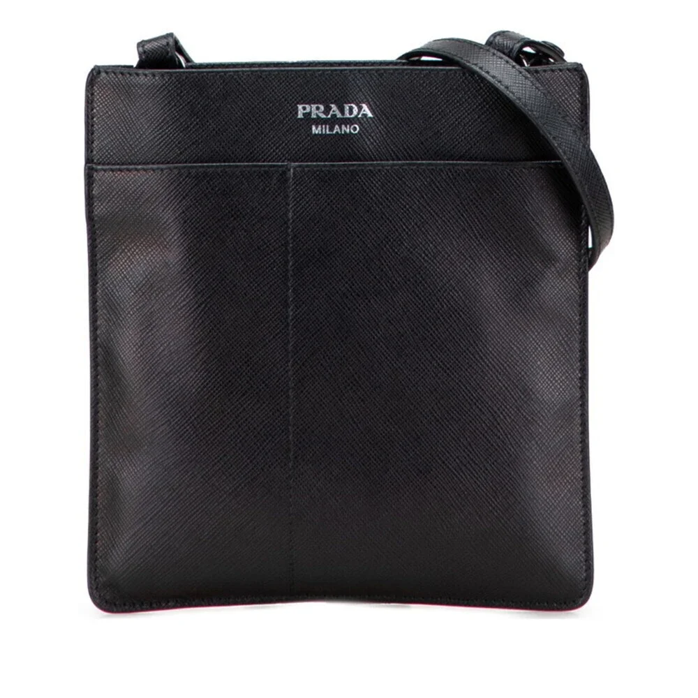 PRADA Black Leather Saffiano Shoulder Bag
